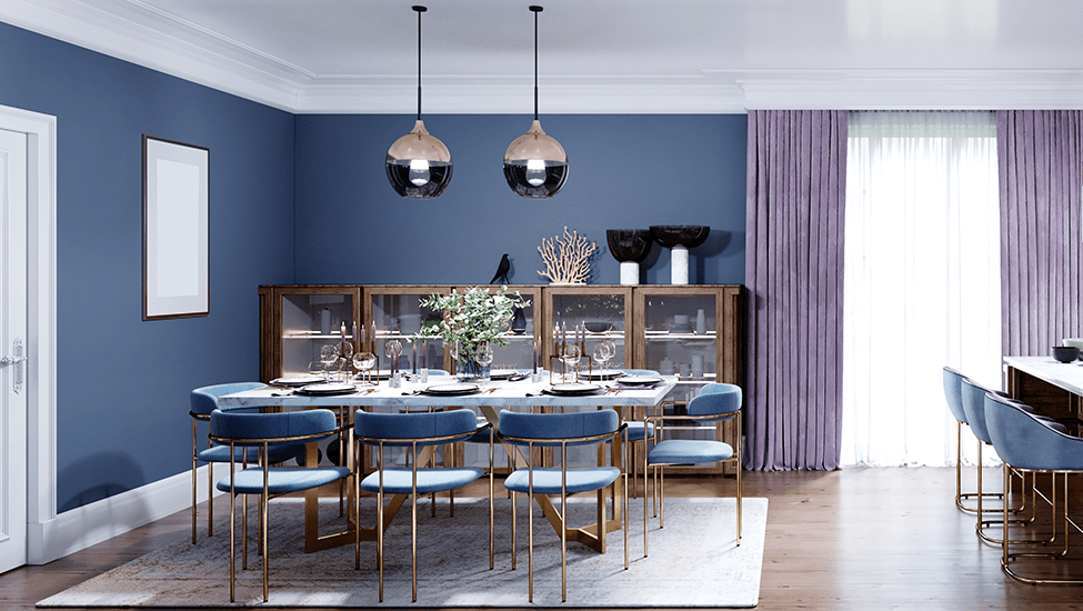 Blue colour dining room interior